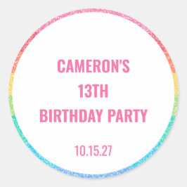 キュートグリッターレインボーカラフルカスタム誕生日 ラウンドシール