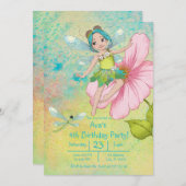 キュートグリーンお洒落ターコイズトンフライ誕生日 招待状 (正面/裏面)