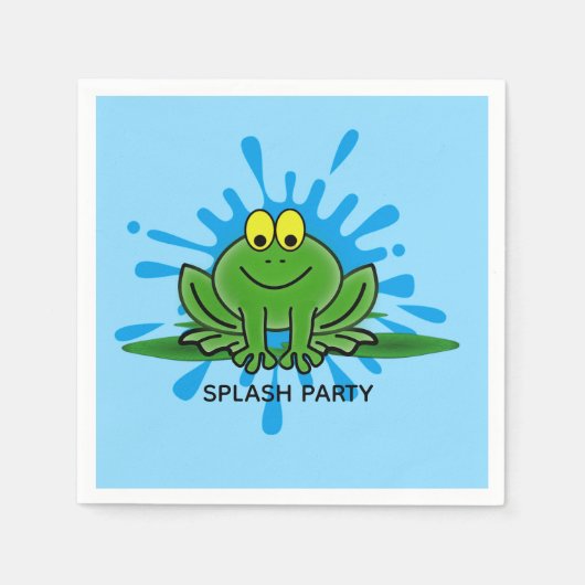 キュートグリーンカエルデザイン紙ナプキンス スタンダードカクテルナプキン (正面)