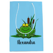 キュートグリーンカエルデザイン ミディアムペーパーバッグ (正面)