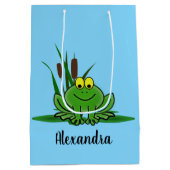 キュートグリーンカエルデザイン ミディアムペーパーバッグ (裏面)