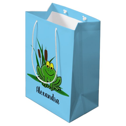 キュートグリーンカエルデザイン ミディアムペーパーバッグ (裏面アングル)