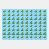 キュートグリーンカエルデザイン ラッピングペーパーシート (正面3)