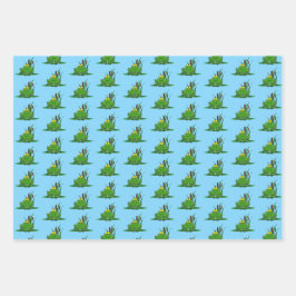 キュートグリーンカエルデザイン ラッピングペーパーシート