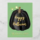 キュートグリーンカボチャハッピーハローウィン金ゴールド 箔シーズンカード (正面)