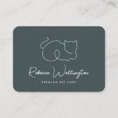 キュートグリーンキャットラインスケッチペットシッタードッグウォーカー 名刺 (正面)