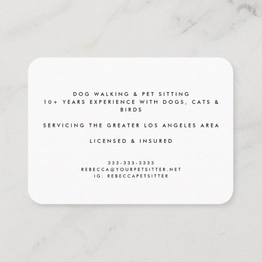 キュートグリーンキャットラインスケッチペットシッタードッグウォーカー 名刺 (裏面)