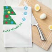 キュートグリーンクリスマスツリーお祝いホリデイ キッチンタオル (四つ折り)