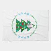 キュートグリーンクリスマスツリーお祝いホリデイ キッチンタオル (横)