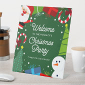 キュートグリーンクリスマスパーティーサンタ&雪だるま 台座サイン (インサイチュ)