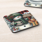 キュートグリーンクリスマス雪だるま コースター (左側)