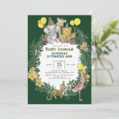 キュートグリーンサファリアニマルズ子供の誕生日パーティー 招待状 (スタンド正面)