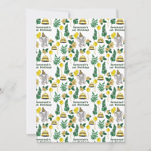 キュートグリーンサファリアニマルズ子供の誕生日パーティー 招待状 (裏面)