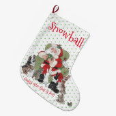 キュートグリーンサンタバニーラビットクリスマス水玉模様 ラージクリスマスストッキング (正面 (吊り時))
