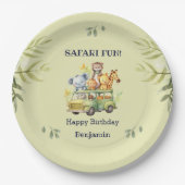 キュートグリーンジャングルアニマルサファリ誕生日 ペーパープレート (正面)