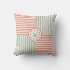 キュートグリーンストライプモノグラム クッション