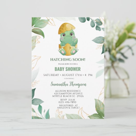 キュートグリーンダウズボーイズベビーシャワー招待状 招待状 (スタンド正面)