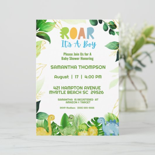 キュートグリーンダウズボーイズベビーシャワー招待状 招待状 (スタンド正面)