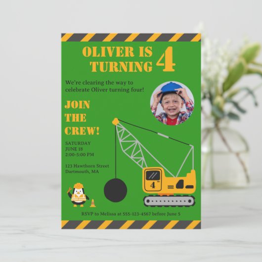 キュートグリーンチルドレン建築誕生日 招待状 (スタンド正面)