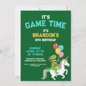 キュートグリーンディオナンスユニコーンサッカー子供の誕生日 招待状 (正面)