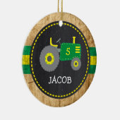 キュートグリーントラクター誕生日キープサケフェイクウッド セラミックオーナメント (右)