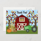 キュートグリーントラクター&バーンオータムファームサンキュー ポストカード (正面/裏面)