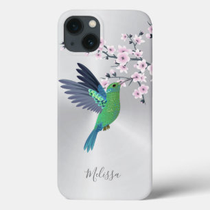 キュートグリーンハミングバードさくらんぼブロッサムモノグラム  iPhone 13ケース