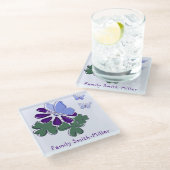 キュートグリーンパープル開花ブルーバタフライドードル ガラスコースター (アングル)