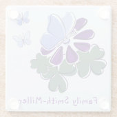 キュートグリーンパープル開花ブルーバタフライドードル ガラスコースター (裏面)