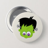 キュートグリーンフランケンシュタインモンスター顔ハロウィーン 缶バッジ (正面&裏面)