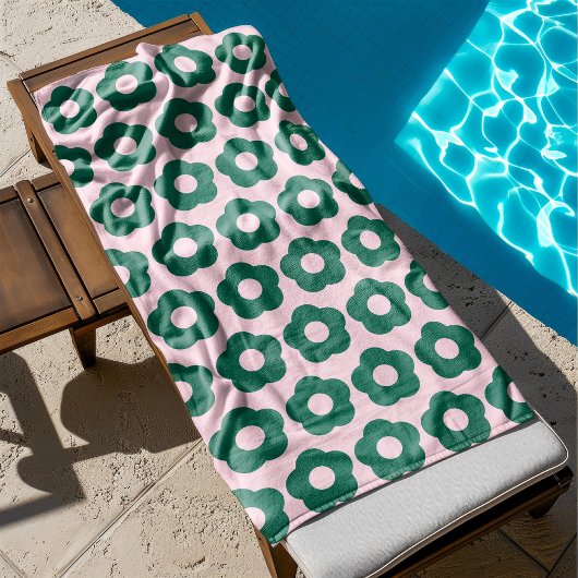 キュートグリーンフローラルパターンレトロ バスタオル