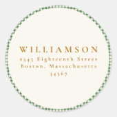 キュートグリーンプレイドカスタム差出人住所 ラウンドシール (正面)