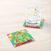キュートグリーンベビーエレファントレインボー名前をカスタムする スクエアペーパーコースター (インサイチュ)