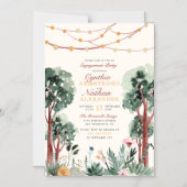 キュートグリーンボタニカルツリーズフローラ婚約パーティ マグネット招待状 (正面)