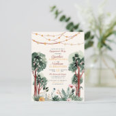 キュートグリーンボタニカルツリーズユニーク婚約パーティ インビテーションポストカード (スタンド正面)