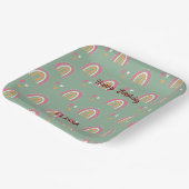 キュートグリーンボホーレインボー誕生日名前をカスタムする ペーパープレート (傾斜あり)