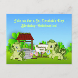キュートグリーンポニーズセントパトリックのデイホース誕生日 招待状