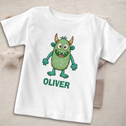 キュートグリーンモンスター オリジナル ベビーTシャツ