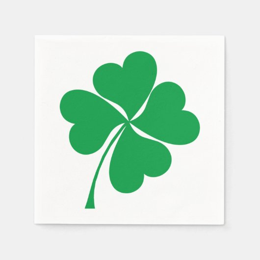 キュートグリーンラッキー4葉ハートクローバーシャムロック スタンダードカクテルナプキン (正面)
