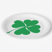 キュートグリーンラッキー4葉ハートクローバーシャムロック ペーパープレート (アングル)