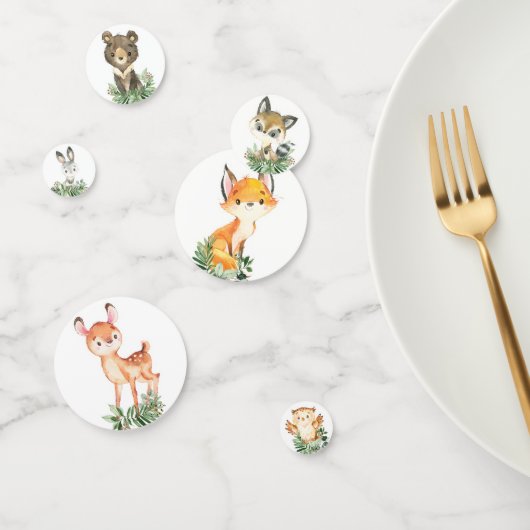 キュートグリーンリーウッドランドアニマルズ男の赤ちゃん誕生日 コンフェッティ (グループ)