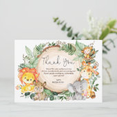 キュートグリーンリーサファリワイルドアニマルズ誕生日 サンキューカード (スタンド正面)