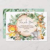 キュートグリーンリーサファリワイルドアニマルズ誕生日 サンキューカード (正面/裏面)