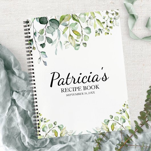 キュートグリーンリーユーカリブライダルシャワーレシピ本 ノートブック