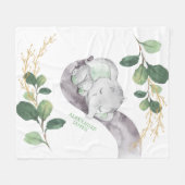 キュートグリーンリー金ゴールドベビーエレファントボーイ子供部屋 フリースブランケット (正面(横))