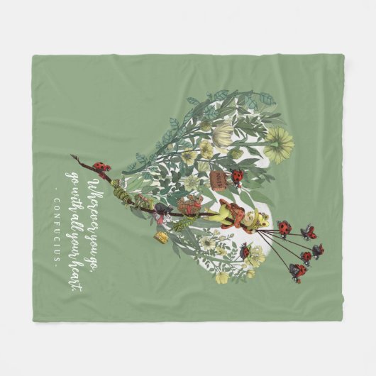 キュートグリーンレディーバグインスパイアズアドベンチャー引用文 フリースブランケット (正面(横))