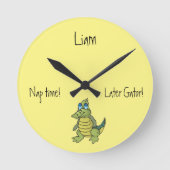 キュートグリーンワニ ラウンド壁時計 (正面)