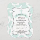 キュートグリーン水玉模様クロスコミュニオン招待状 招待状 (正面/裏面)