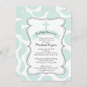 キュートグリーン水玉模様クロスコミュニオン招待状 招待状 (正面/裏面)