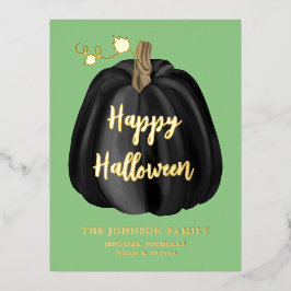 キュートグリーン金ゴールドカボチャハッピーハローウィンフォイル 箔シーズンポストカード